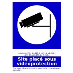 Autocollant vinyl - Site placé sous vidéoprotection - L.148 x H.210 mm
